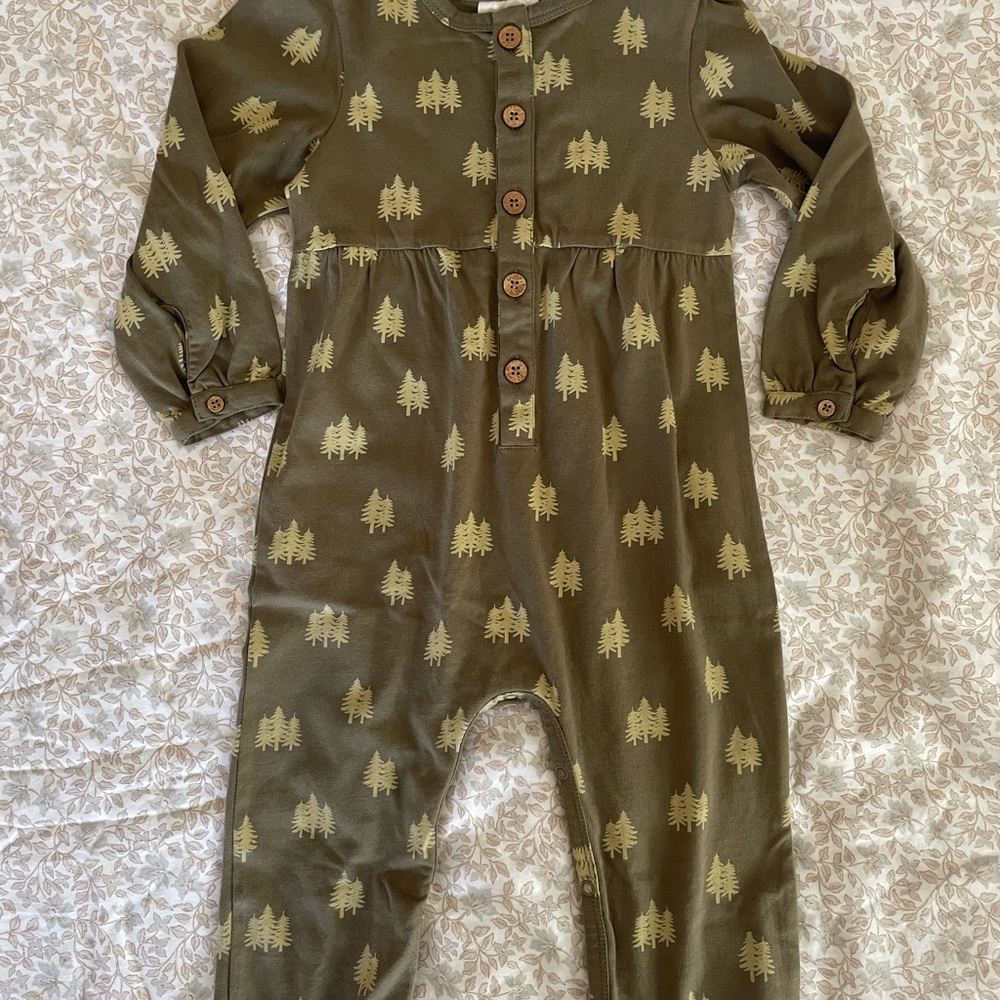 Olive Green Tree Print Kids Romper